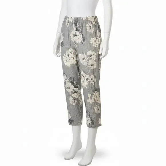 Simply Vera Wang Gray Floral Pajama Pants XL Sleepwear Lounge Soft Crop Capris - Picture 4 of 8